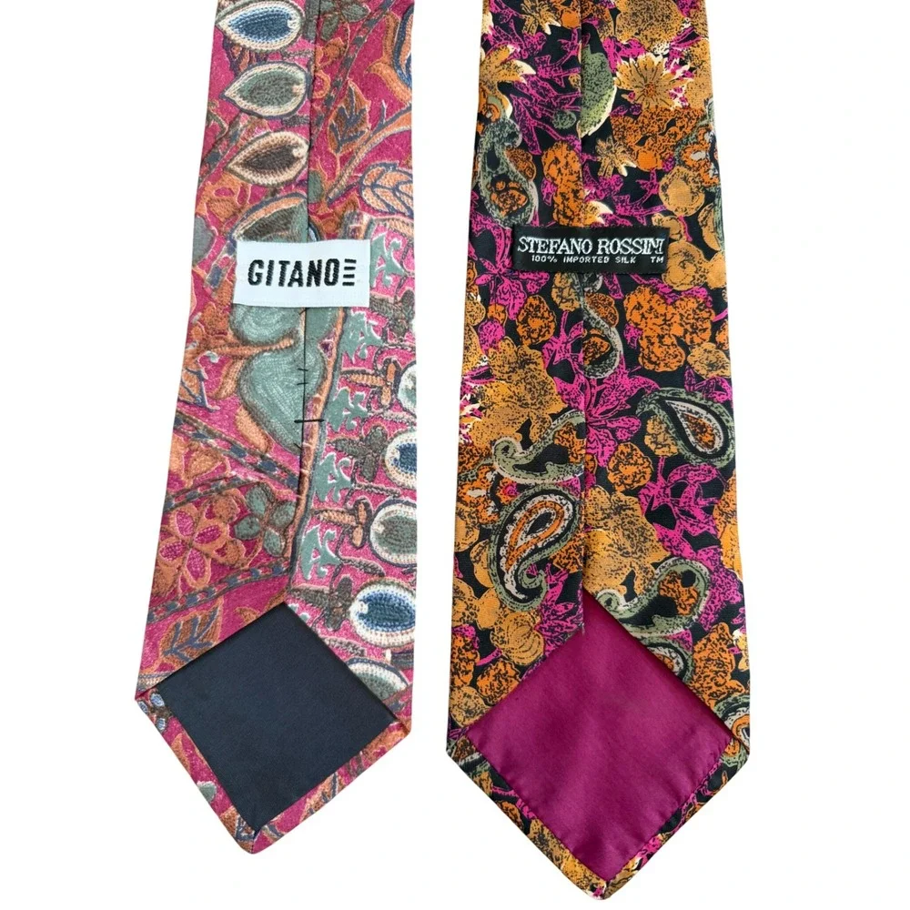 Lot- 2 Gitano Stefano Rossini Silk Neck Tie Mens Floral Paisley Vintage 90's